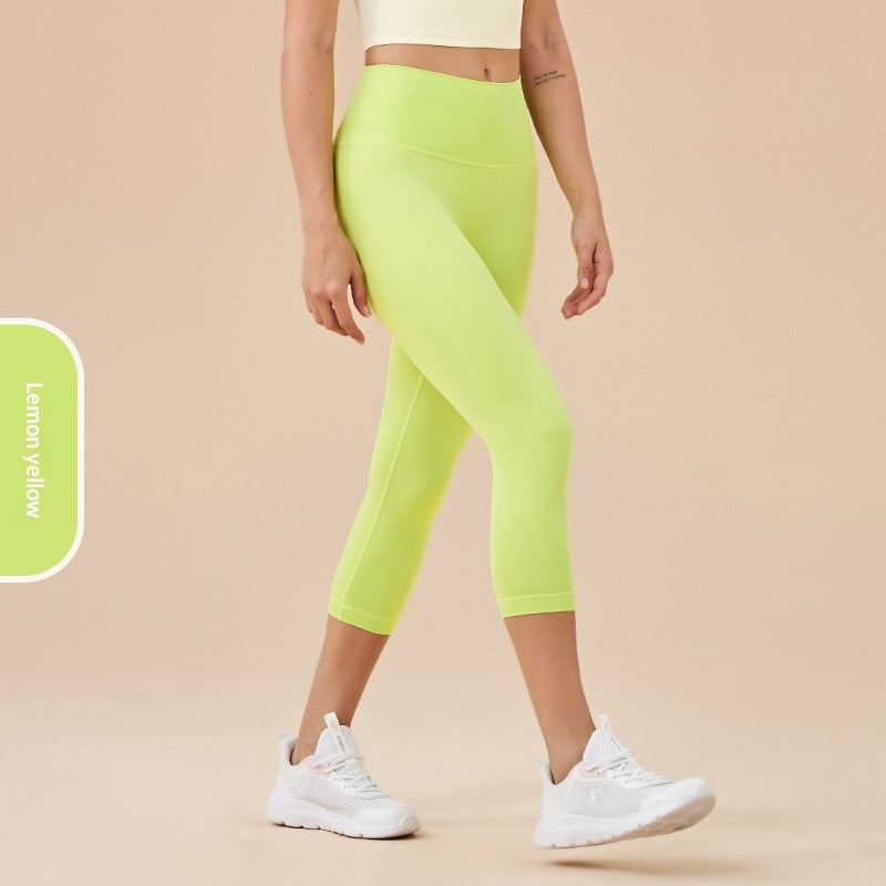 Women's Solid-Colored High-Waist Cropped Sports Fitness Pants
