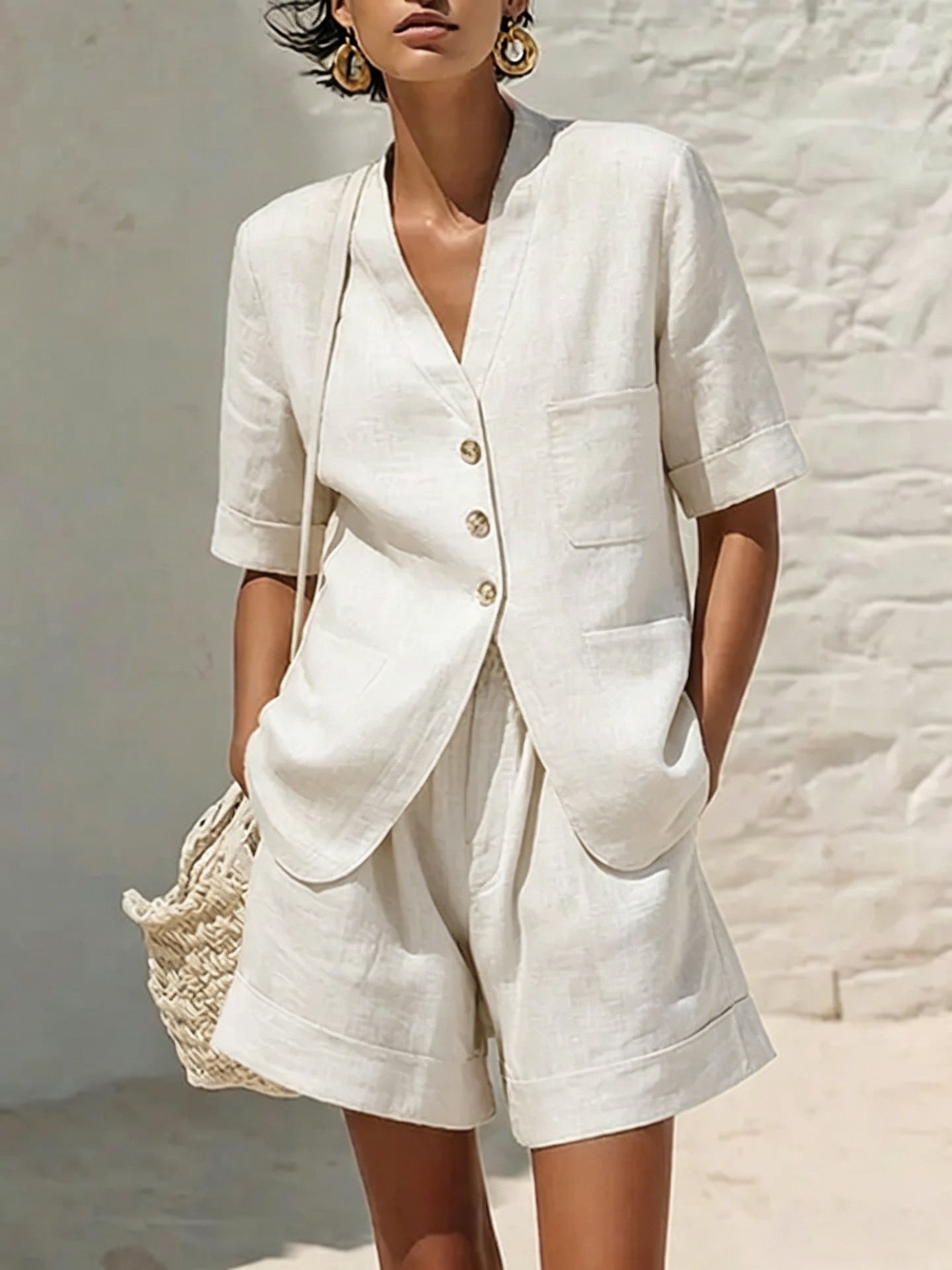 Loose-fitting Cotton And Linen Two-piece Set