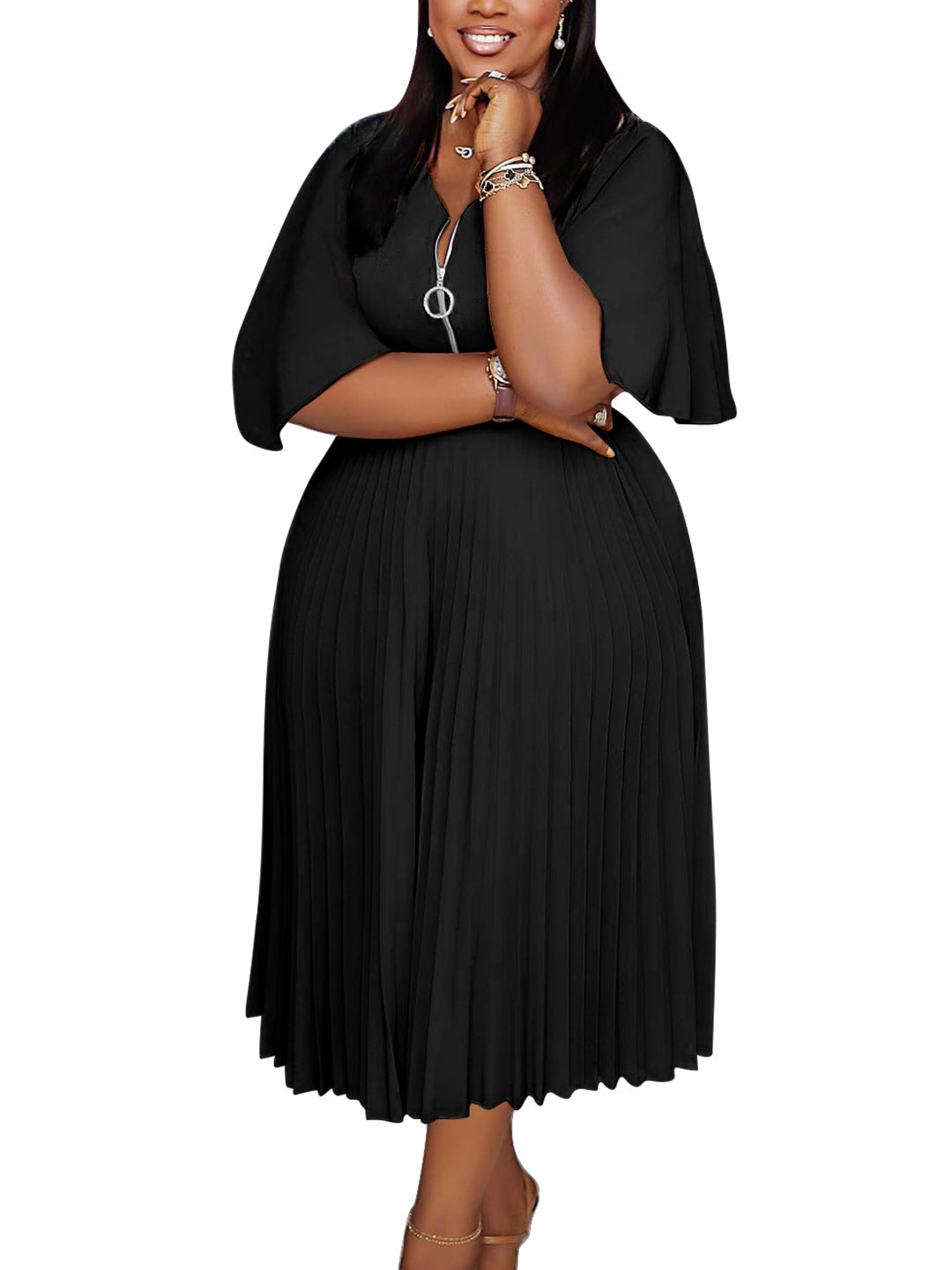 Women's Plus-Size Pleated Fashionable Casual Dress