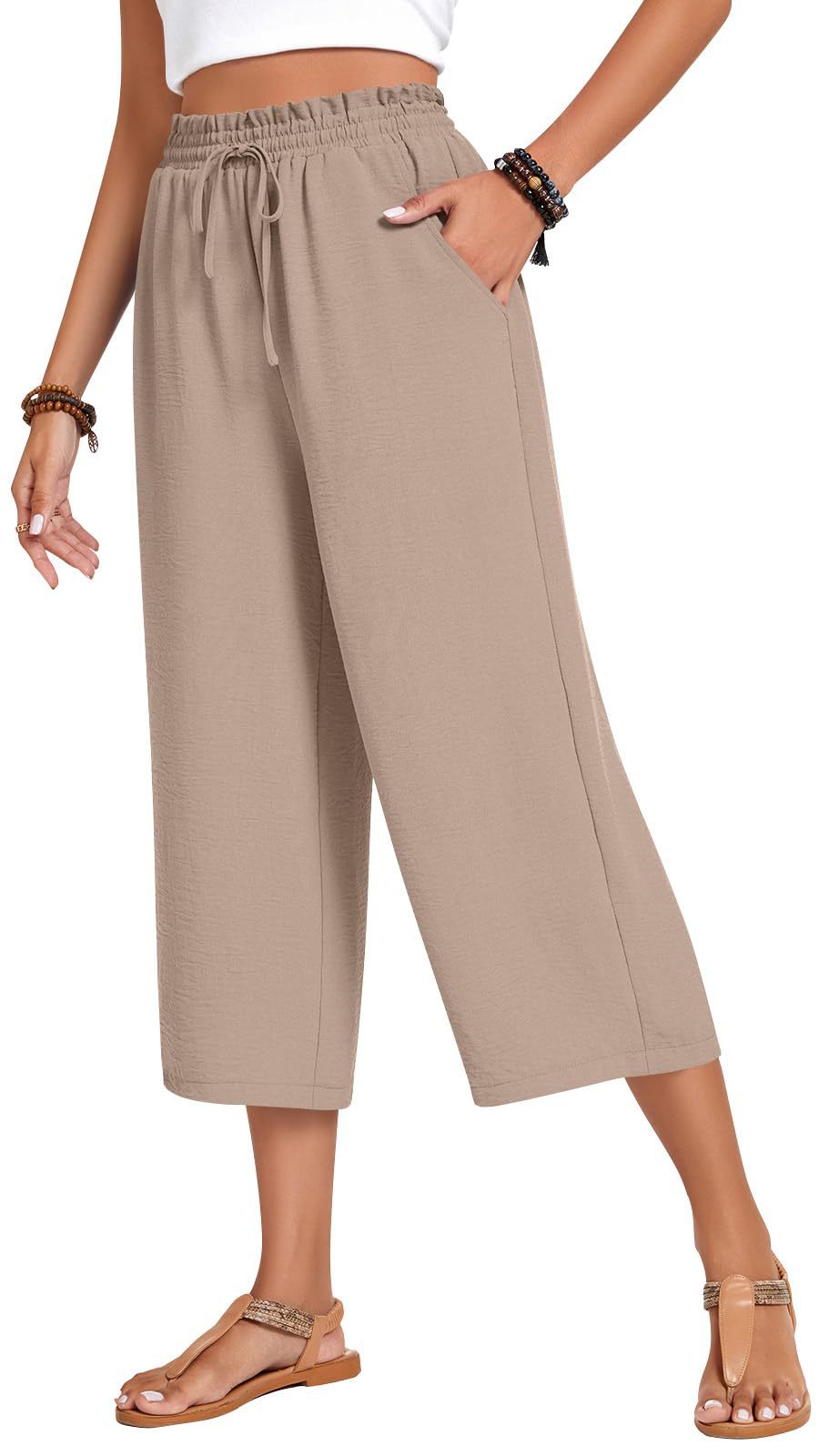 Loose-fitting Casual Wide-leg Pants With Pockets And A High Waist