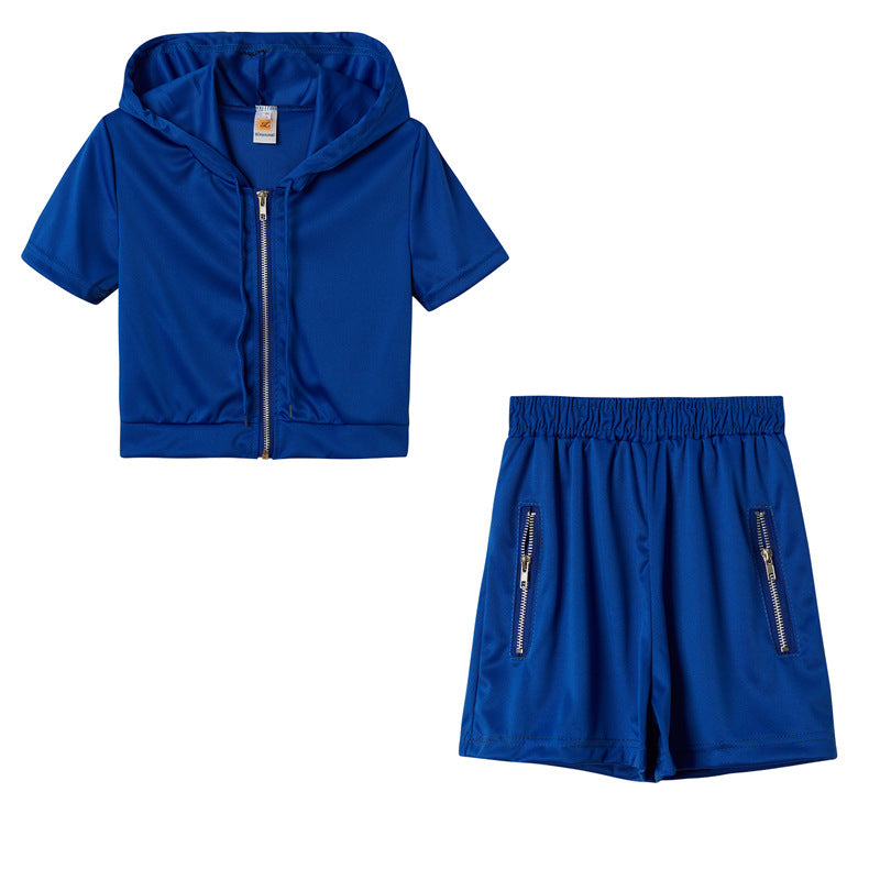 European And American Style Solid Color Sporty Casual Two-Piece Set With Hood And Zipper
