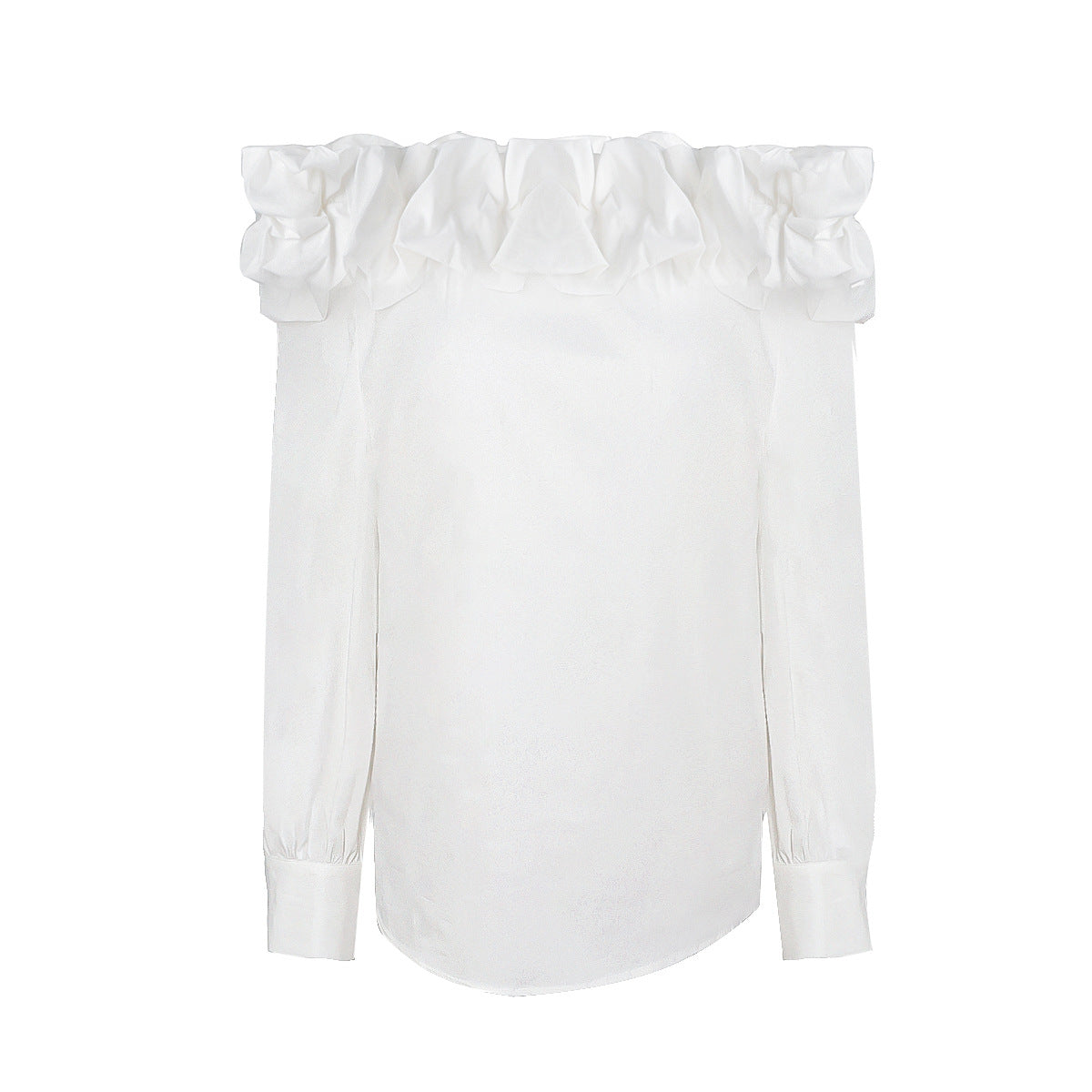 White Bud-collared Off-shoulder Blouse Top