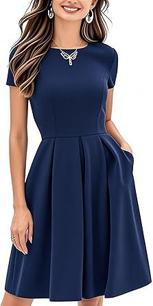 Vintage Half Sleeve Crew Neck Contrast Color Slip Dress