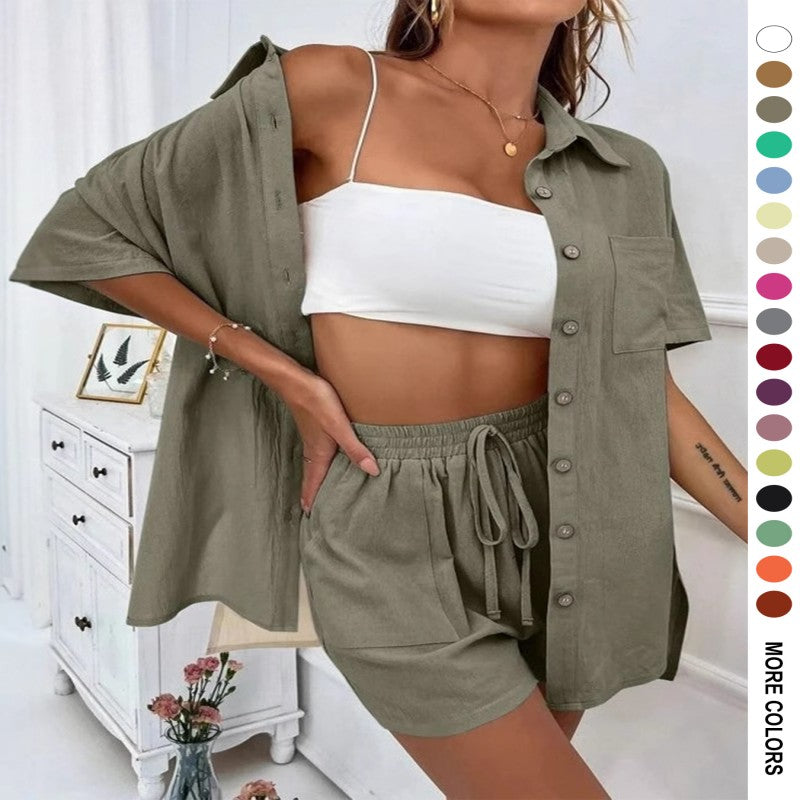 Cross-border Foreign Trade Women's Amazon AliExpress Hot-selling Distressed Cardigan Shorts Fashionable Elegant Casual Women's Set