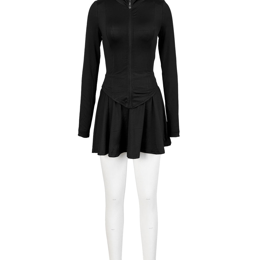 European And American Style Athletic Casual Tight-Fit Waist-Cinching Flared Skirt Two-Piece Set With Safety Shorts