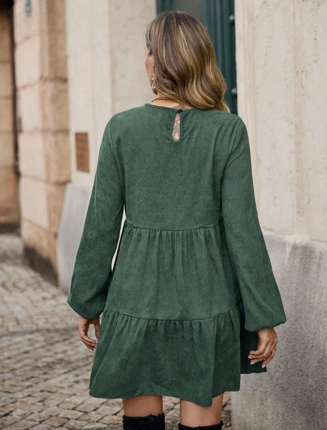 Women's Clothing Round-neck Long-sleeved Dress