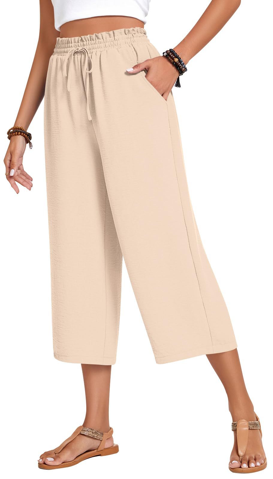 Loose-fitting Casual Wide-leg Pants With Pockets And A High Waist