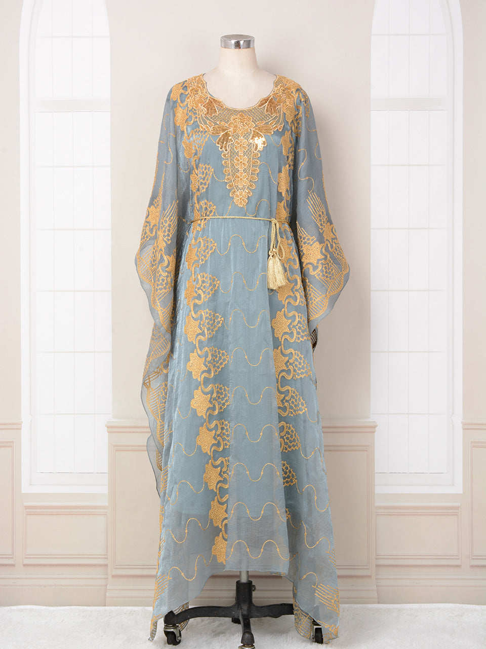 Long Robe And Long Skirt Embroidered Beaded Evening Gown Set Dress