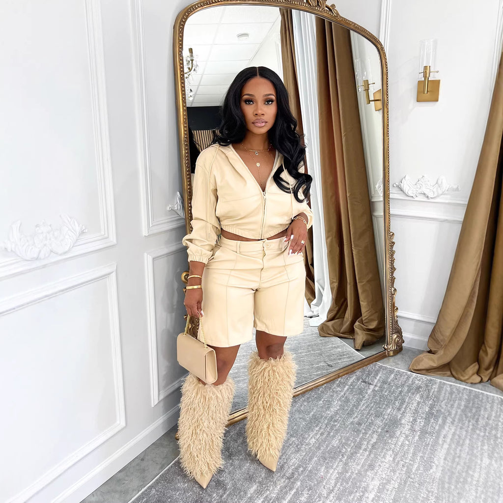 European And American-style Fashion Long-sleeve Top And Shorts Set