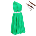 Womens Solid-Colored Pleated Maxi-Skirt Casual Dress