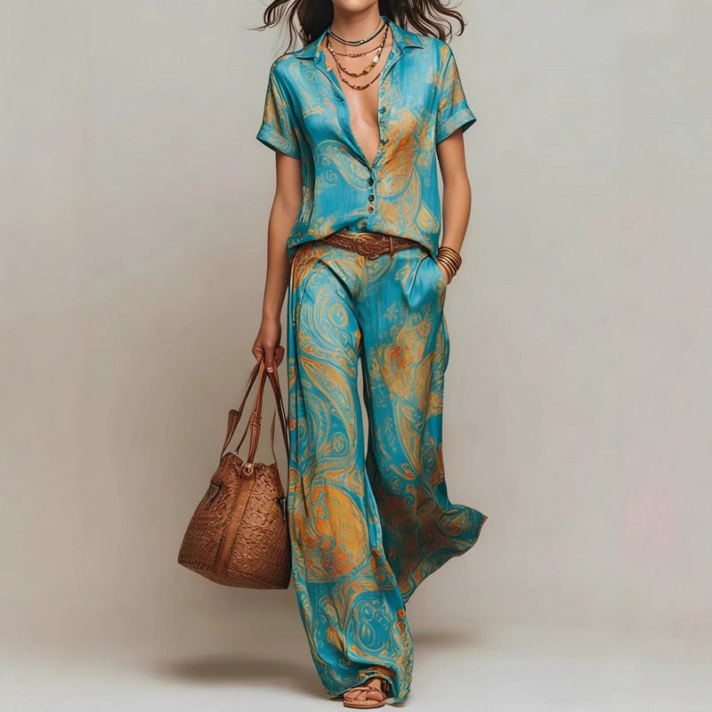 Cross-border Amazon Fashion Casual Elegant Resort Two-Piece Set