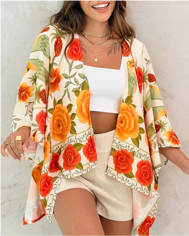 Loose-fitting Casual Womens Printed Cardigan Top
