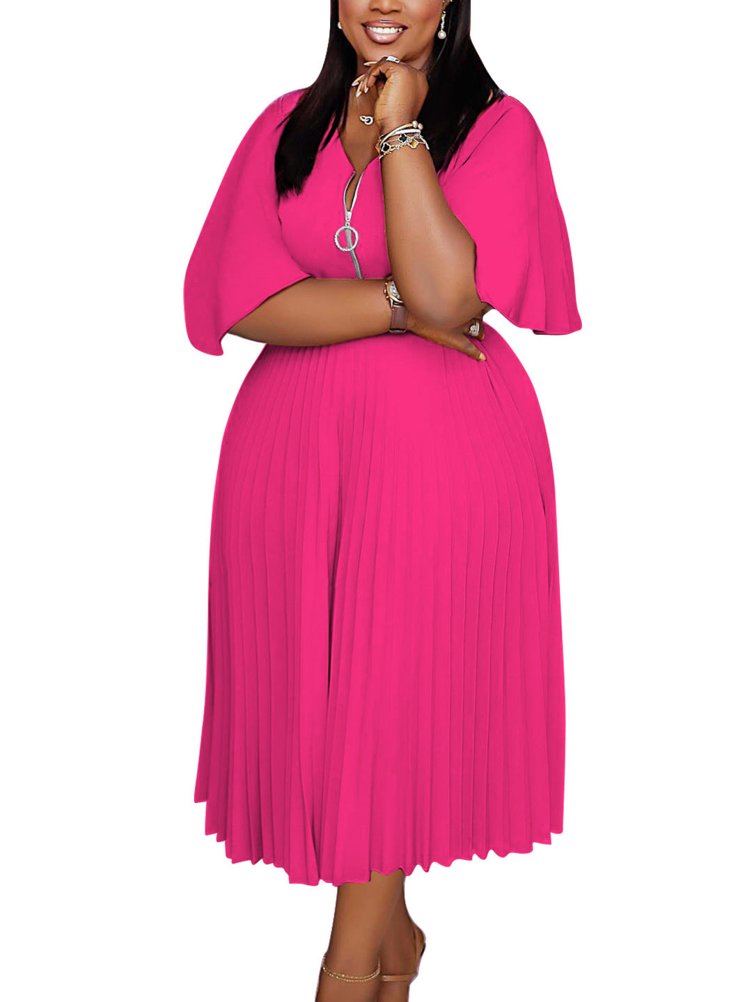 Women's Plus-Size Pleated Fashionable Casual Dress