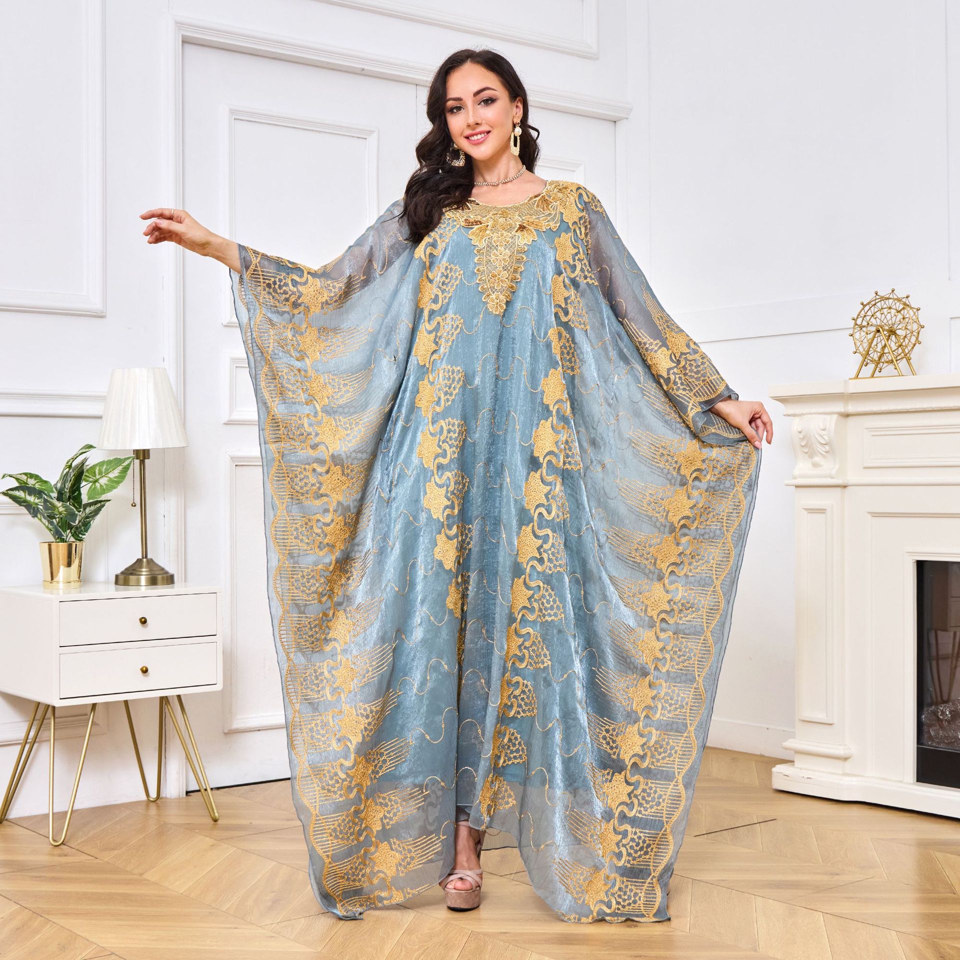 Long Robe And Long Skirt Embroidered Beaded Evening Gown Set Dress