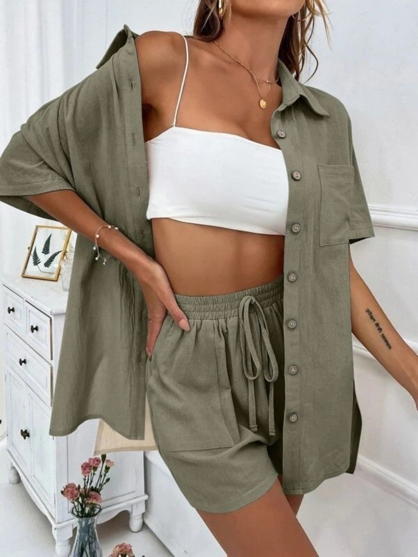 Cross-border Foreign Trade Women's Amazon AliExpress Hot-selling Distressed Cardigan Shorts Fashionable Elegant Casual Women's Set