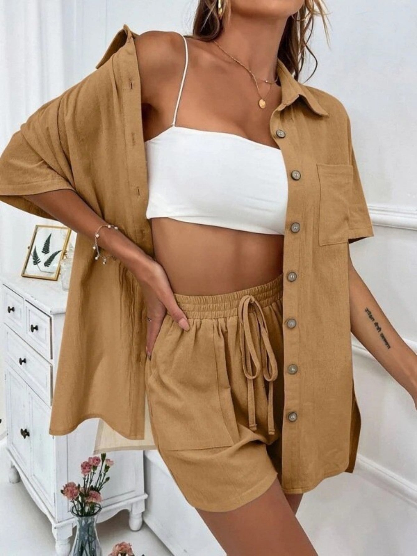 Cross-border Foreign Trade Women's Amazon AliExpress Hot-selling Distressed Cardigan Shorts Fashionable Elegant Casual Women's Set