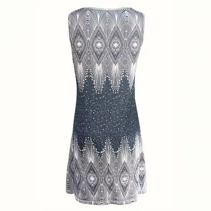Cross-border European And American Amazon New Summer Womens Loose V-Neck Sleeveless Tank Top Printed Dress