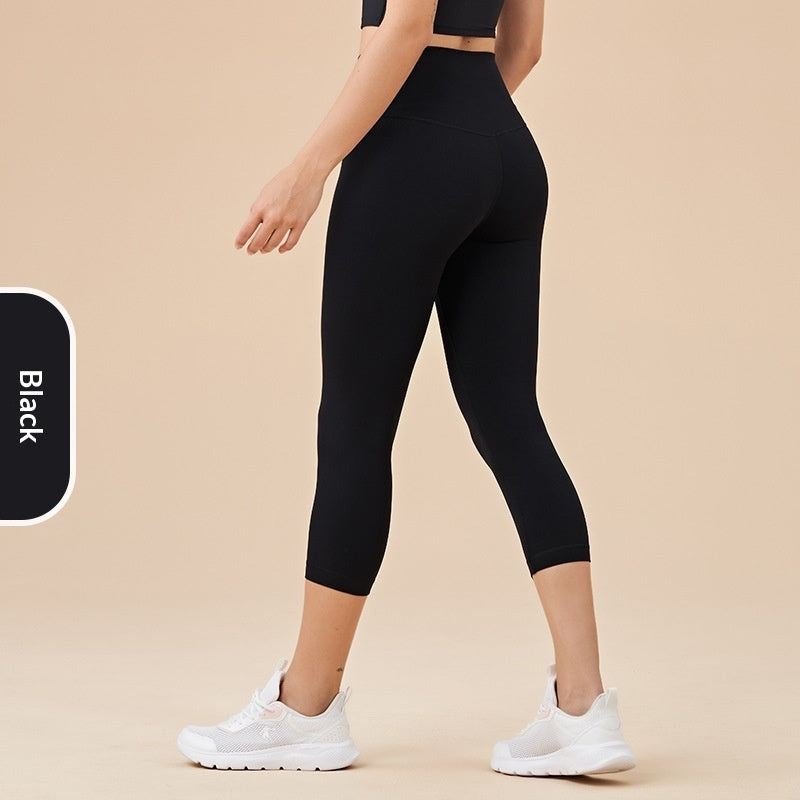 Women's Solid-Colored High-Waist Cropped Sports Fitness Pants