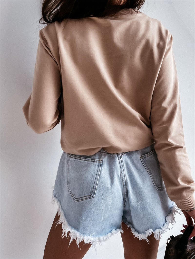 Round Neck Capless Urban Casual Pullover Sweater