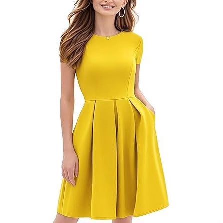 Vintage Half Sleeve Crew Neck Contrast Color Slip Dress