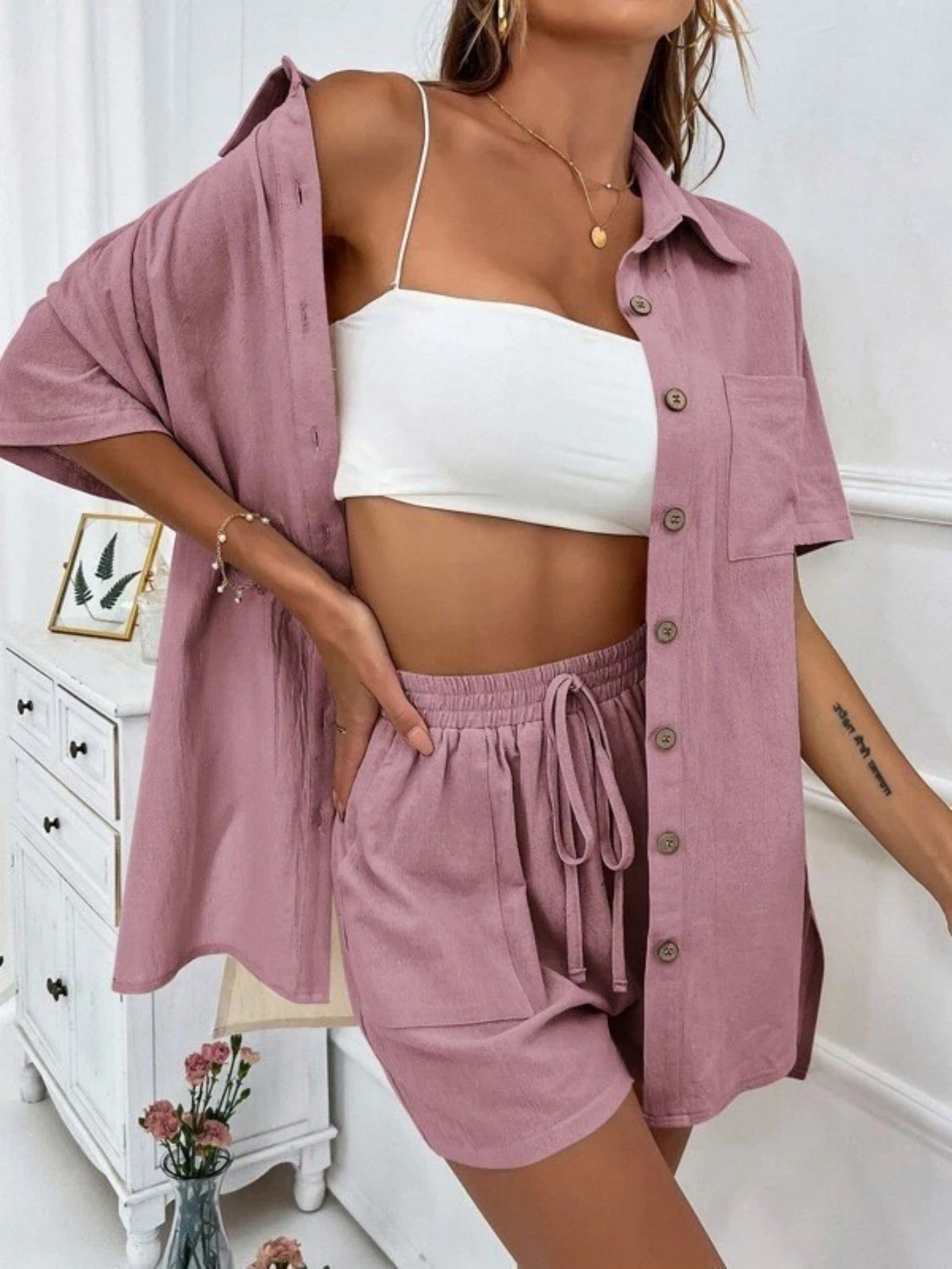 Cross-border Foreign Trade Women's Amazon AliExpress Hot-selling Distressed Cardigan Shorts Fashionable Elegant Casual Women's Set