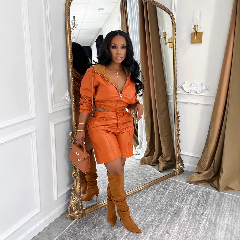 European And American-style Fashion Long-sleeve Top And Shorts Set