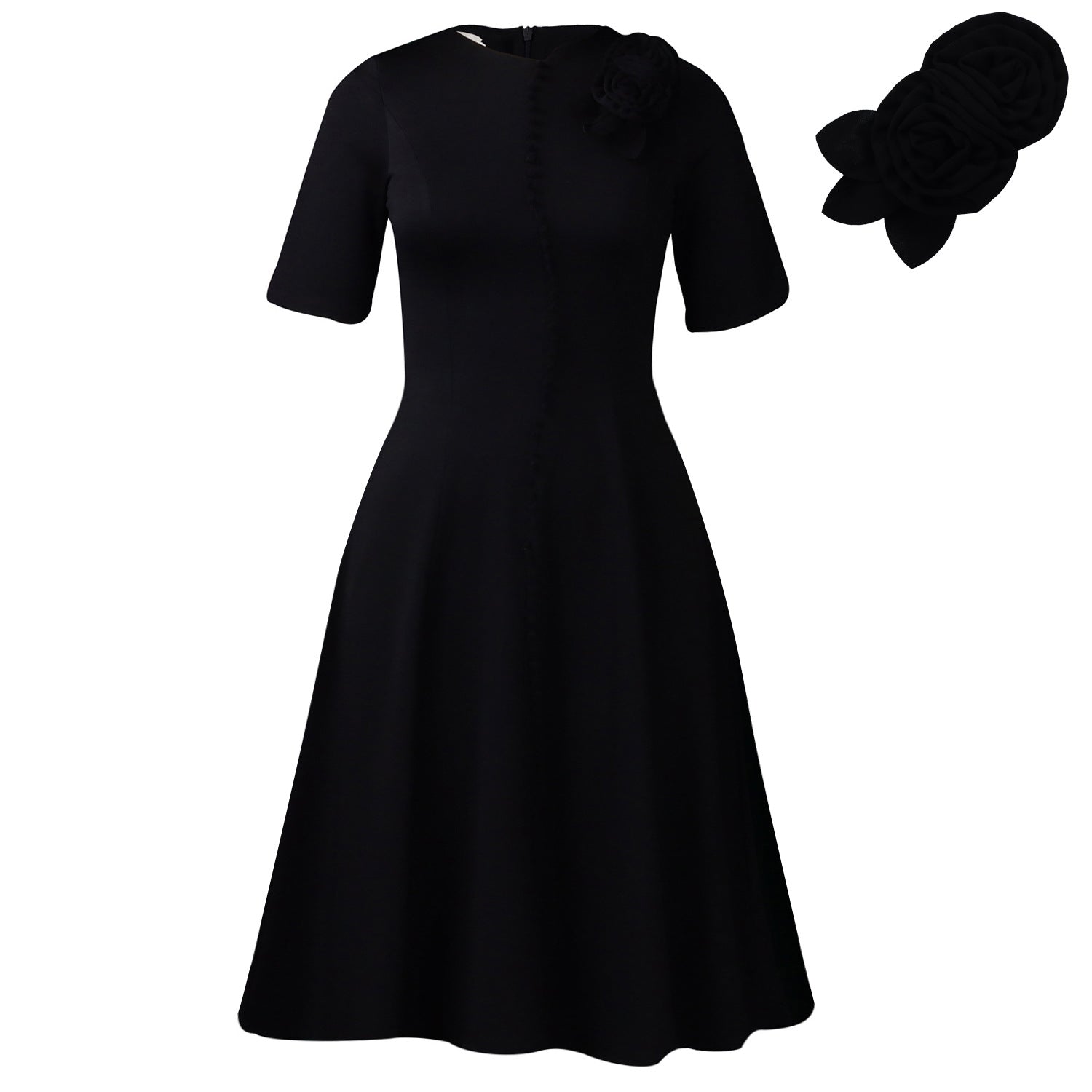 Women's Solid-Color Crew-Neck Elegant Dress